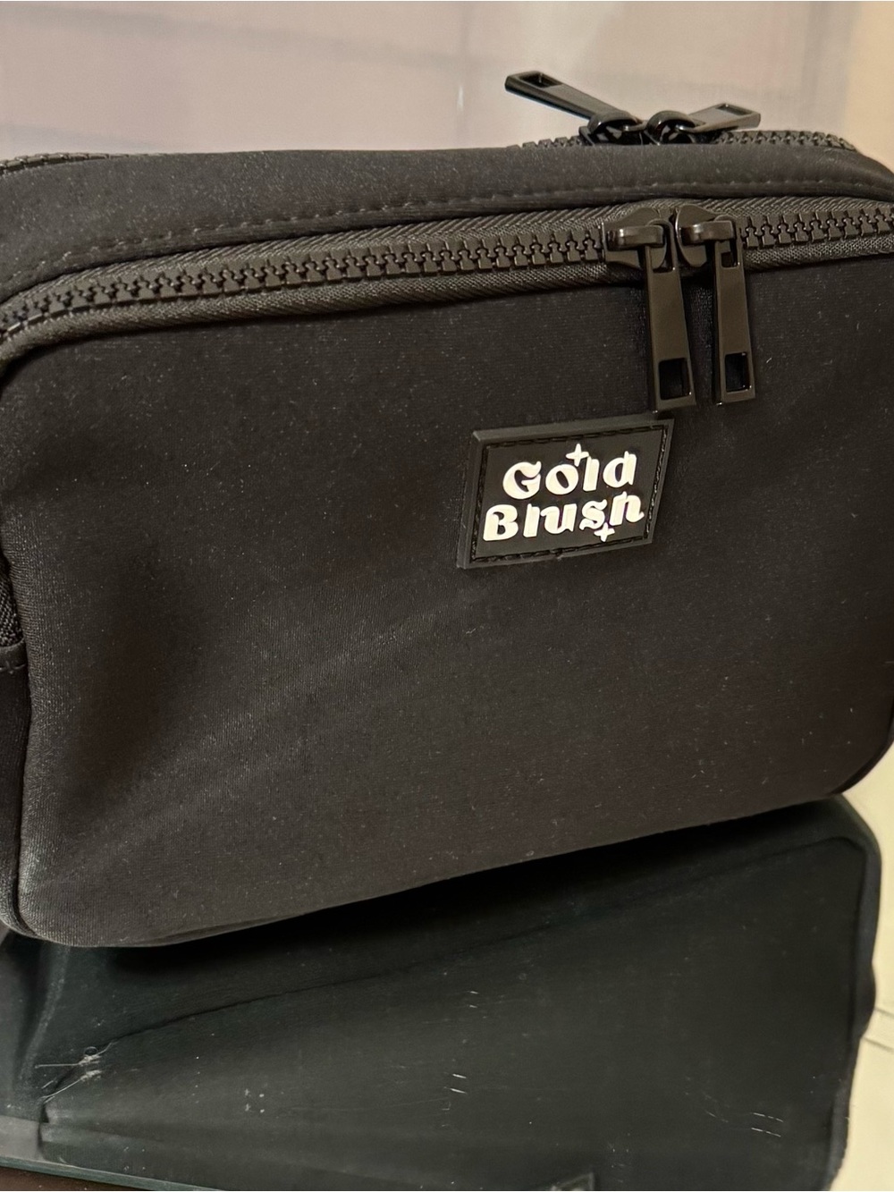 Gold Blush Black Neoprene Crossbody Bestie Bag BNWT